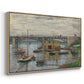 Angled view of Bridge at Argenteuil on a Gray Day, c. 1876 by Claude Monet in a natural wood floater framed canvas.