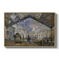The Gare Saint-Lazare, 1877 by Claude Monet in a natural wood floater framed canvas wall art display.