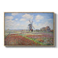 Tulip Fields with the Rijnsburg Windmill, 1886 by Claude Monet in a natural wood floater framed canvas wall art display.