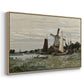 Angled view of Windmill at Zaandam, 1871 by Claude Monet in a natural wood floater framed canvas.
