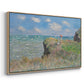 Angled view of The Cliff Walk at Pourville, 1882 by Claude Monet in a natural wood floater framed canvas.