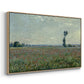 Angled view of Poppy Field, 1881 by Claude Monet in a natural wood floater framed canvas.