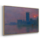 Angled view of The Houses of Parliament, Sunset, 1903 by Claude Monet in a natural wood floater framed canvas.