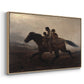 Angled view of A Ride for Liberty – The Fugitive Slaves, c. 1862 by Eastman Johnson in a natural wood floater framed canvas.