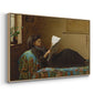 Angled view of Interesting News, 1872 by Eastman Johnson in a natural wood floater framed canvas.