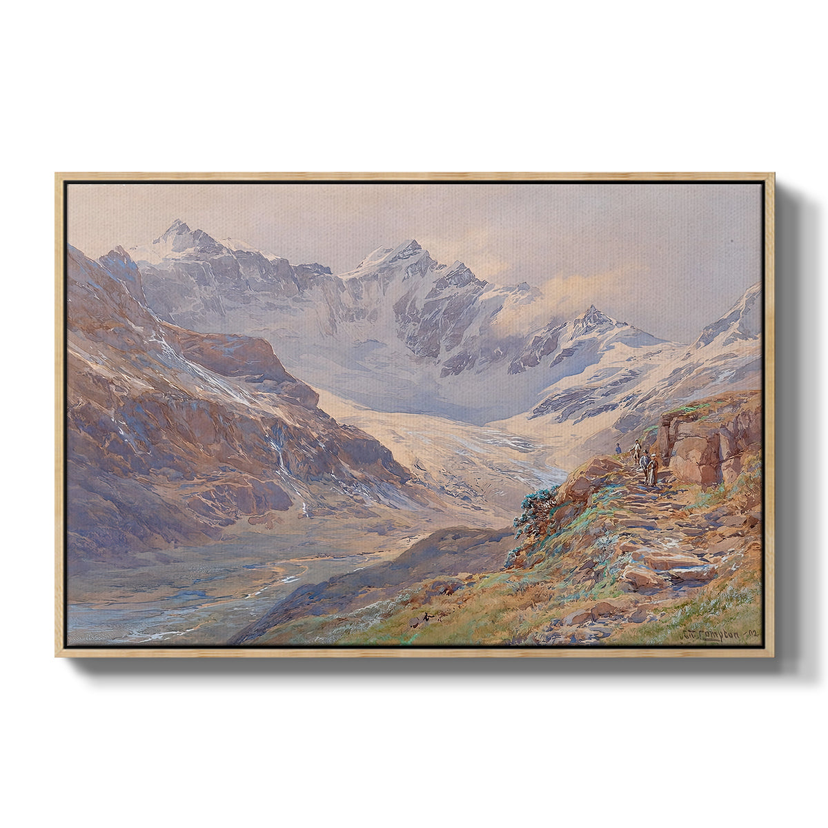Odenwinklkees with the Johannisberg, 1902 by Edward Theodore Compton in a natural wood floater framed canvas wall art display.