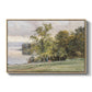 Landscape at Lake Starnberg, 1890 by Edward Theodore Compton in a natural wood floater framed canvas wall art display.
