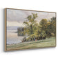 Angled view of Landscape at Lake Starnberg, 1890 by Edward Theodore Compton in a natural wood floater framed canvas.