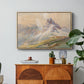 From the Dolomites, 1904 by Edward Theodore Compton in a natural wood floater framed canvas featuring dramatic Dolomite mountain peaks rising above rugged terrain, displayed above a wood console cabinet.
