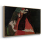 Angled view of Cardinal and Nun (Caress), 1912 by Egon Schiele in a natural wood floater framed canvas.