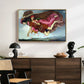 Night and Sleep, 1878 by Evelyn De Morgan displayed in a natural wood floater framed canvas above a dark wood credenza in an entryway.