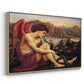Angled view of The Angel with the Serpent, c. 1870-1875 by Evelyn De Morgan in a natural wood floater framed canvas.