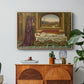 The Wandering Jew: Whom the Gods Love Die Young, 1888 by Evelyn De Morgan in a natural wood floater framed canvas featuring a solitary figure standing in interior space with contemplative expression, displayed above a wood console cabinet.