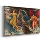 Angled view of The Storm Spirits, 1900 by Evelyn De Morgan in a natural wood floater framed canvas.