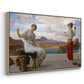 Angled view of Winding the Skein, c. 1878 by Frederic Leighton in a natural wood floater framed canvas.