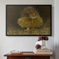 Black floater framed canvas featuring An Eagle Owl (Berguv), 1905 by Bruno Liljefors above an entryway table in a minimalist foyer.