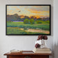 Black floater framed canvas featuring Flying Duck at Sunset, 1924 by Bruno Liljefors above an entryway table in a minimalist foyer.