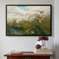 Black floater framed canvas featuring Wild Ducks (Grasänder), 1890 by Bruno Liljefors above an entryway table in a minimalist foyer.