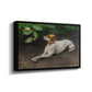 Angled view of Portrait of a Dog, 1891 by Bruno Liljefors in a black floater framed canvas.