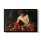 Saint John the Baptist in the Wilderness, c. 1603-1604 by Caravaggio in a black floater framed canvas wall art display.