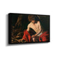 Angled view of Saint John the Baptist in the Wilderness, c. 1603-1604 by Caravaggio in a black floater framed canvas.