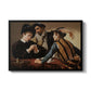 The Cardsharps, c. 1594 by Caravaggio in a black floater framed canvas wall art display.