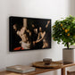 The Flagellation of Christ at the Column (Rouen Version), 1606 by Caravaggio, presented in a black floater framed canvas featuring Christ bound to column while being whipped by surrounding figures, displayed above a hallway console table.