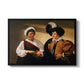 The Fortune Teller (Louvre Version), c. 1595 by Caravaggio in a black floater framed canvas wall art display.