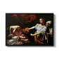 Judith Beheading Holofernes, c. 1599 by Caravaggio in a black floater framed canvas wall art display.
