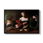 Martha and Mary Magdalene, c. 1598 by Caravaggio in a black floater framed canvas wall art display.