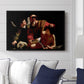 The Sacrifice of Isaac (Uffizi Version), c. 1603 by Caravaggio displayed above a sofa in a living room in a black floater frame, featuring a biblical scene of father about to sacrifice son as angel restrains him.