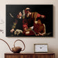 Black floater framed canvas featuring a dramatic moment of divine intervention during sacrifice of Isaac, displayed above a cabinet in a soft-toned living room.