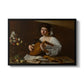 The Lute Player (Hermitage Version), c. 1596 by Caravaggio in a black floater framed canvas wall art display.
