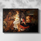 Front view of Rest on the Flight into Egypt, c. 1597 by Caravaggio in a black floater framed canvas.
