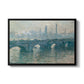 Waterloo Bridge, Gray Weather, 1900 by Claude Monet in a black floater framed canvas wall art display.