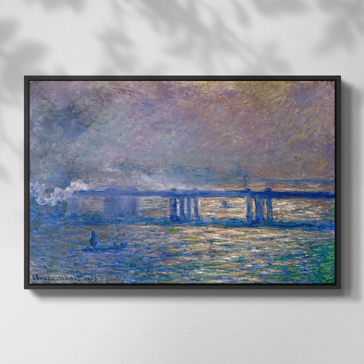 Front view of Charing Cross Bridge, 1903 by Claude Monet in a black floater framed canvas.