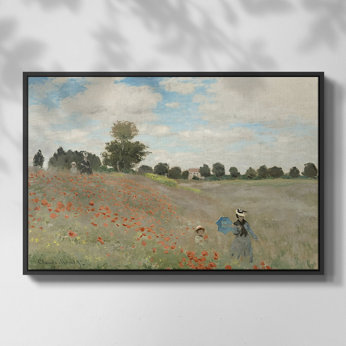 Front view of The Poppy Field near Argenteuil, 1873 by Claude Monet in a black floater framed canvas.