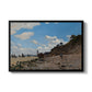 The Beach at Honfleur, 1864 by Claude Monet in a black floater framed canvas wall art display.