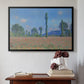Black floater framed canvas featuring Poppy Field (Giverny), 1890-1891 by Claude Monet above an entryway table in a minimalist foyer.