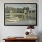 Black floater framed canvas featuring The Bridge at Argenteuil, 1874 by Claude Monet above an entryway table in a minimalist foyer.