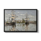 Ships Riding on the Seine at Rouen, 1872 by Claude Monet in a black floater framed canvas wall art display.