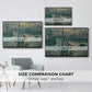 Size comparison chart for black floater framed canvas featuring Sunrise (Marine), 1873 by Claude Monet.
