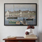 Black floater framed canvas featuring The Basin at Argenteuil, 1874 by Claude Monet above an entryway table in a minimalist foyer.