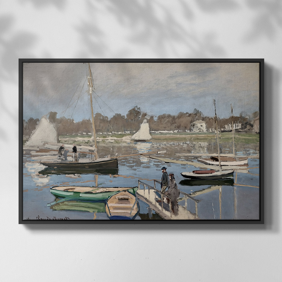 Front view of The Basin at Argenteuil, 1874 by Claude Monet in a black floater framed canvas.