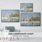 Size comparison chart for black floater framed canvas featuring Regatta at Argenteuil, 1872 by Claude Monet.