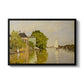 Houses on the Achterzaan, 1871 by Claude Monet in a black floater framed canvas wall art display.