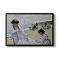 On the Beach at Trouville, 1870 by Claude Monet in a black floater framed canvas wall art display.