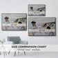 Size comparison chart for black floater framed canvas featuring On the Beach at Trouville, 1870 by Claude Monet.