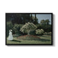 Woman in the Garden, Sainte-Adresse, 1867 by Claude Monet in a black floater framed canvas wall art display.