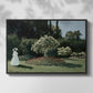Front view of Woman in the Garden, Sainte-Adresse, 1867 by Claude Monet in a black floater framed canvas.